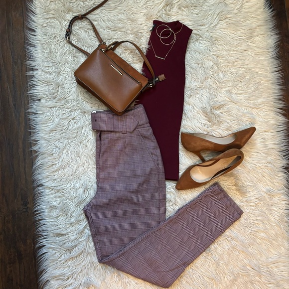 New York & Company Pants - NY&C Burgundy Vintage Plaid Straight Leg Pant with Matching Belt Size 2